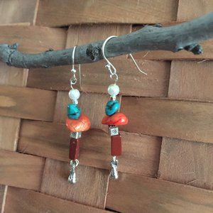 925 SS Organic Stones and Beads Dangle Earrings